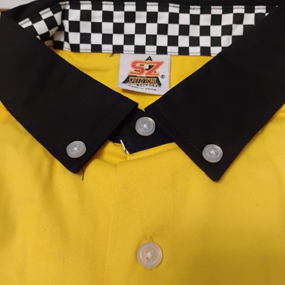 Speed Zone Race Gear Shirt Yellow Black Collar Epaulets Checkered Trim Racing 2X - Picture 2 of 3